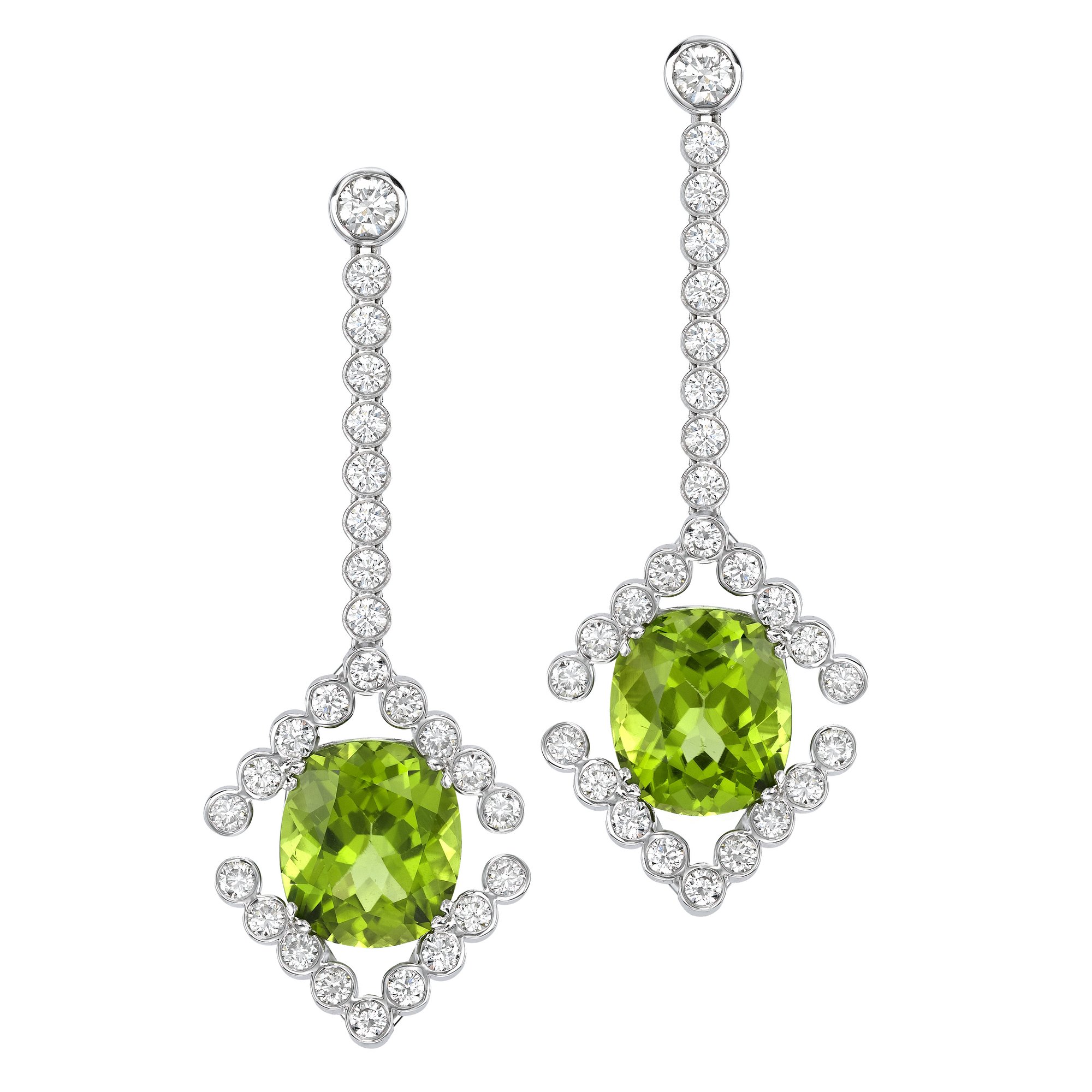 Peridot Diamond drop earrings in white gold